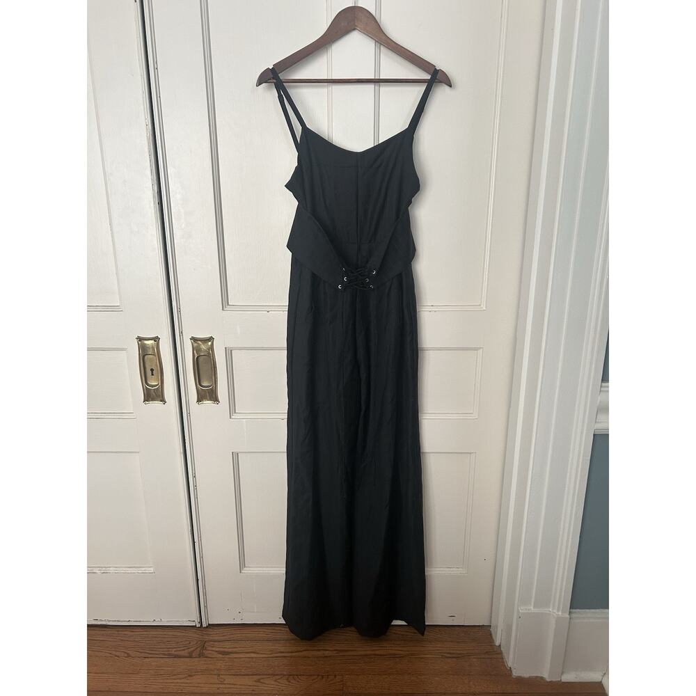 Reformation Pin Striped Corset Jumpsuit Womens Size 8 Black Preppy Classy Career